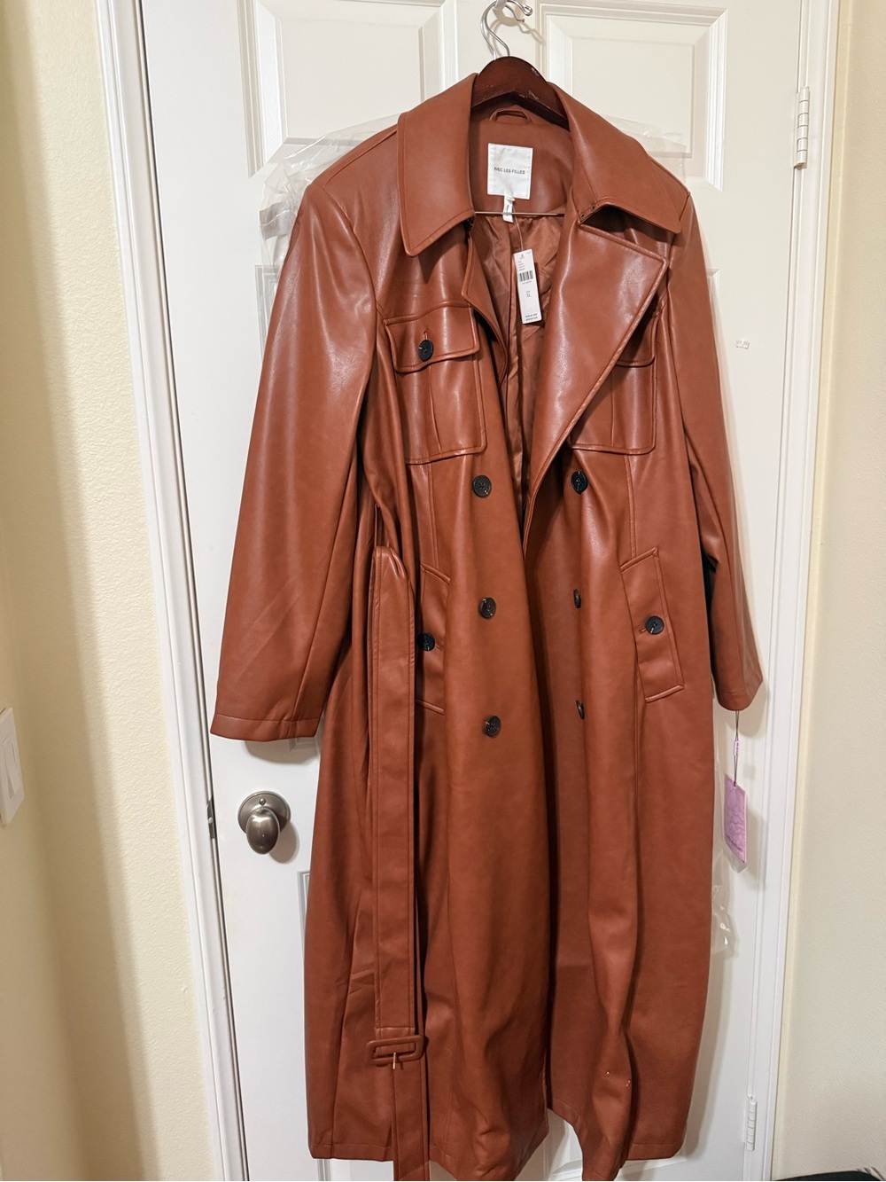 Anthropologie Faux Leather Trench Coat - Rust